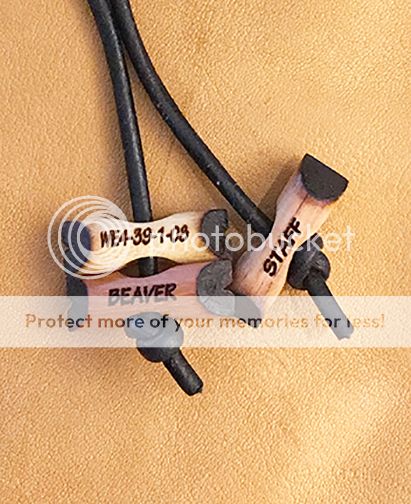 Three Wood Badge Engraved Beads