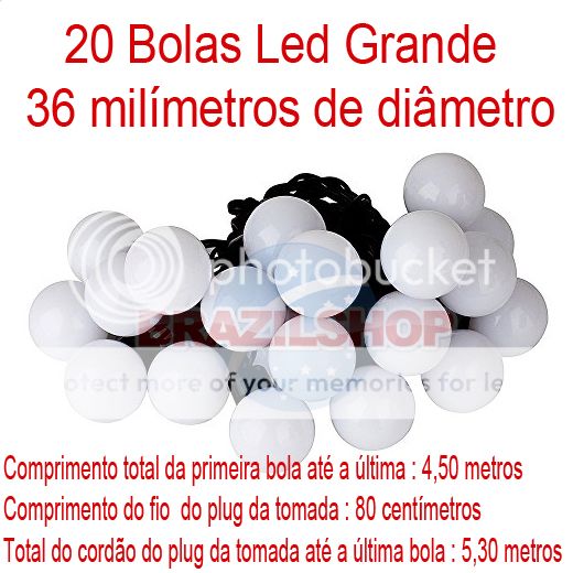 20 Bolas Grande de LED cor branco e luz branco frio
