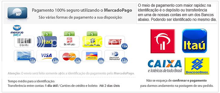 formas de pagamento BRADESCO e CEF Itau BB ou MP com Cartão de Credito e Boleto