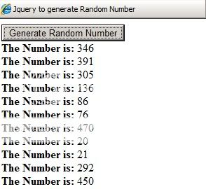 Jquery Random Number